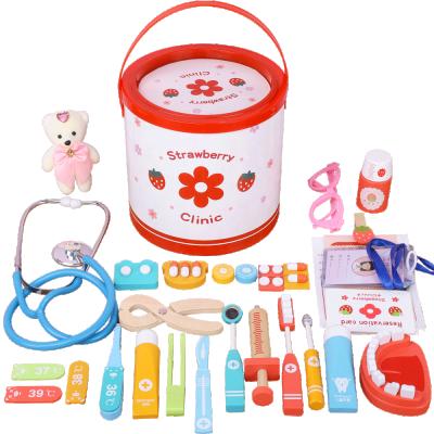 China Hot Sale Wooden Pretend Play Clinic Doctors Barrel Set Educational Wooden Gift For Kids for sale