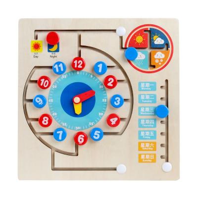 China Practical Multifunctional Wooden Calendar Clock Toy Clock Educational Studying Teaching Toys For Children for sale