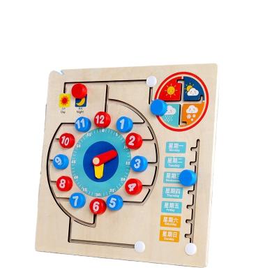 China Practical Hot Selling Wooden Square Clock Toy Calendar Season Season Clock Educational Teaching Toys For Children for sale