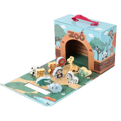 China Building Toy New and Interesting City Zoo Farm Theme Paper Box Blocks Set Wooden Toys for sale