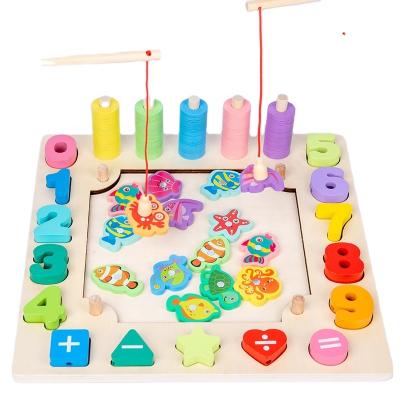 China 100% Eco-friendly New Design Multifunctional Fishing Sets 6 in 1 Wooden Fishing Beads and Clip Toys for Kids for sale