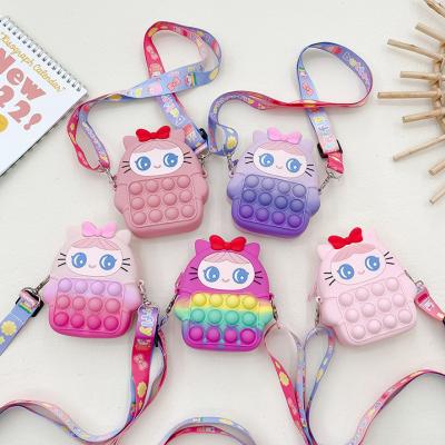 China Mini Cartoon Kids Silicone Shoulder Bag Cross - Pure Push Bubble Dimple Anti Stress Sensory Pop Body Messenger Bag for sale