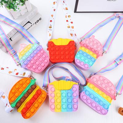 China Mini Food Kids Silicone Shoulder Bag Cross - Push Bubble Dimple Anti Stress Sensory Pop Body Messenger Bag Purse for sale