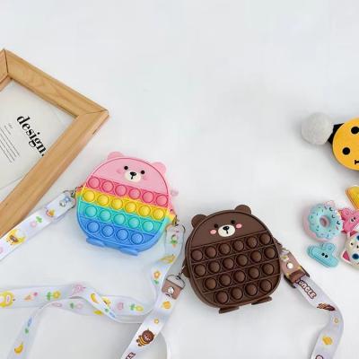 China Mini Bear Kids Silicone Shoulder Bag Cross - Push Bubble Dimple Anti Stress Sensory Pop Body Messenger Bag Purse for sale