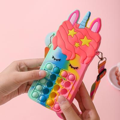 China Silicone Cartoon Sensory Bag Unicorn Silicone Push Pop Bubble Bag Lovely Moving Person Toys Cute Body Sensory Cross Handbags for sale