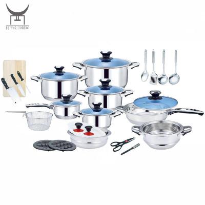 China Sustainable Factory Cookware Kitchen Cooking Pot Sets Pan Stainless Steel Cookware Set With Glass Lid for sale