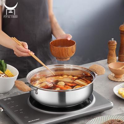 China Home Hot Pot Viable For Keeping Hot Food Stainless Steel Hot Pot With Wooden Handle for sale