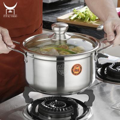 China Viable wholesale hot pot noodle cookware double ear soup pot set 304 stainless steel non stick soup pot with glass lid for sale