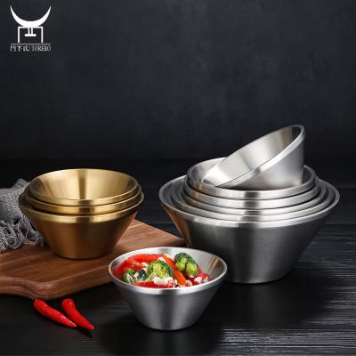 China Sustainable Luxury Gold Metal Fruit Noodle Bowl Set Double 304 Stainless Steel Lunch Food Salad Bowl for sale