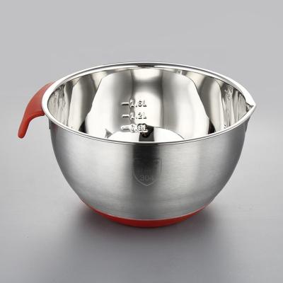 China Viable 304 Stainless Steel Silicone Salad Mixing Bowl Non-Slip Bottom With Handle And Lid for sale