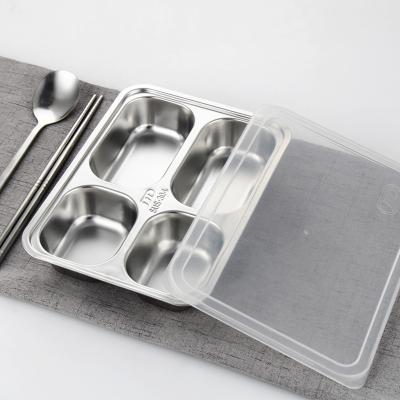 China Sustainable Four Compartment Food Grade Stainless Steel Lunch Box With Plastic Lid for sale