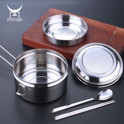 China Sustainable Hot Selling Long Handle Metal Camping Round Lock Stainless Steel Food Carrier / Bento Lunch Box for sale