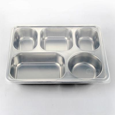 China Sustainable High Quality Rectangular Five Compartment Stainless Steel Lunch Box With PP Lid for sale