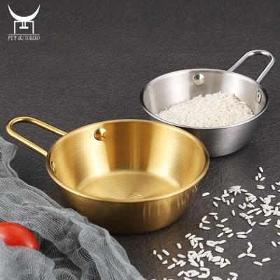 China Sustainable 304 Stainless Steel Rice Wine Bowl Korean Metal Noodle Pickle Bowl Cooking Bowl With Handle for sale