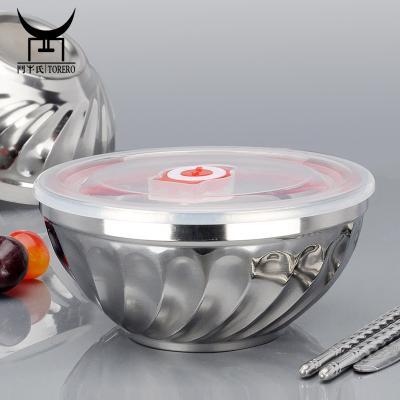 China Stainless Steel Food Bowl Lily Shape Sustainable Soup Bowl With Lid Stackable Bowl Set for sale