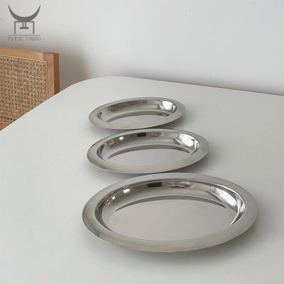 China Sustainable Ellipse Metal Food Dishes Food Serving Dish Stainless Steel Dinner Dishes Dish Plate Bread Dishes Tray for sale