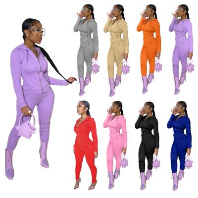 China 2021 Breathable Wholesale Tracksuit Women's Jogging Two Piece Hoody Sweatsuit Set Women's Falling Pant Set Polyester Clothing White for sale