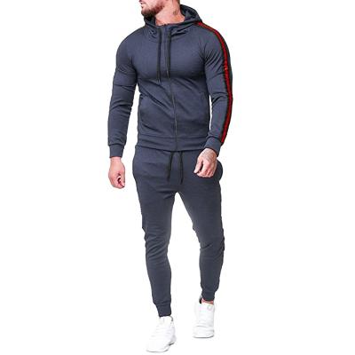 China New High Quality Warm Breathable Zippered Men Striped Hooded Sweater Drawstring Quilting Sweatpants Suit for sale