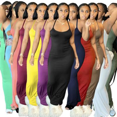 China 2021 Summer Breathable Plus Size Dress New Fashion Women's Long Girls Casual Maxi Dresses Halter Sleeveless Ladies Dresses for sale