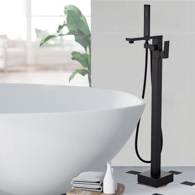 China With Slide Bar Black Square Bathtub Shower Faucets Hot Cold Water Shower Mixer Tap Bathroom Waterfall Floor Standing Faucet for sale