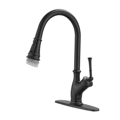 China Pull Out Spray Brush Black 360 Rotate Spray Kitchen Water Faucet Pull Out Spring Mixer With Flexible Pull Down Spout Head Rash Faucet for sale