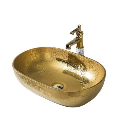 China Art Ceramic Lavatory Faucet Faucet Set Gold Bowl Sinks/Vessel Basins With Lavatory Basin Ceramic Sink Lavatory Gold Ceramic Basin for sale