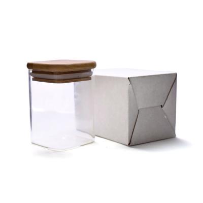 China 6oz Square Borosilicate Glass Jar Packaging Container With Wooden Bamboo Lid for sale