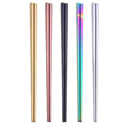 China Durable Custom 304 Stainless Steel Titanium Chopsticks For Sushi Wedding Gift Souvenirs 23cm Square Chopsticks for sale