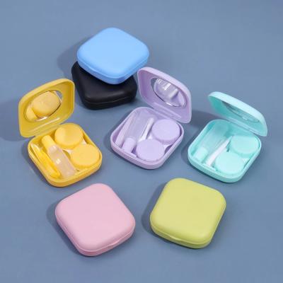 China Colorful Home Colored Mini Contact Lens Soak Storage Kit With Mirror For Travel Contact Lens Case Holder Container Container for sale