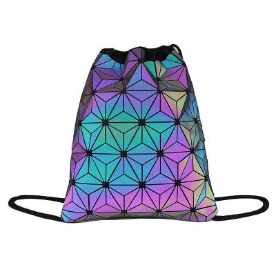 China Fashion and all-match female students' fashion and all-match geometric bag drawstring backpack male anti-beam pocket bright colorful for sale