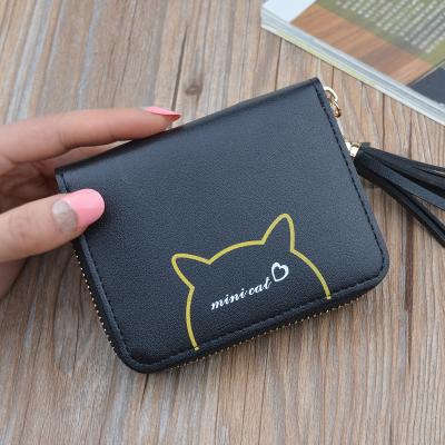 China Mini Ladies Anti-theft PU Leather Short Wallet Women Pinch Tassel Small Clutch Wallet For Girls for sale