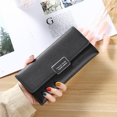 China 2021 New Waterproof Women's Long Wallet Korean Version Buckle Clutch Bag Multi-Card PU Triple Wallet for sale