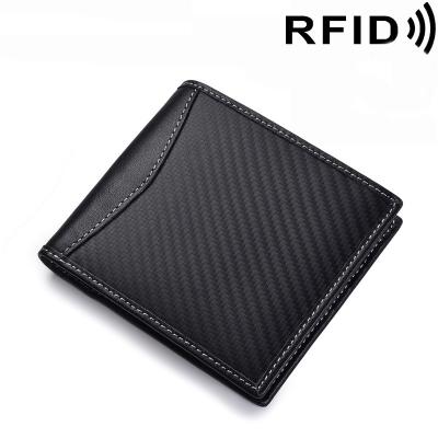 China RFID Carbon Fiber Leather Men's Wallet Cowhide Antimagnetic Wallet RFID Leather Men's Wallets for sale