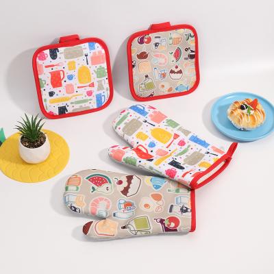 China 2023 Kitchen Tool Printed Hot Selling Baking Cotton Printed Oven Mat Oven Gloves Mitts For Baking for sale