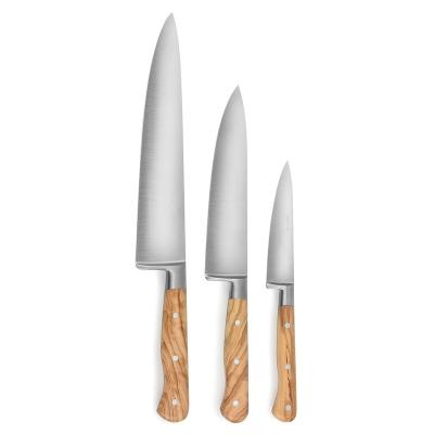 China Wholesale Stainless Steel Wooden Custom Hotel Manual Handle Kitchen Knife Set Viable Forge Chef for sale