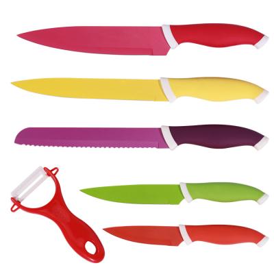 China Non Stick Coating Durable Colorful High Quality Kitchen Knife Set Six-Piece Set Packing For Daily Cooking for sale