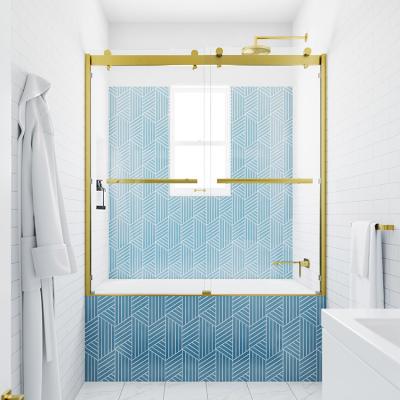 China Modern popular frameless clear glass aluminum hardware double sliding shower doors with bathtub for sale