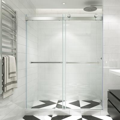 China Modern Simple Style Tempered Glass Frameless Double Sliding Shower Door For Bathroom for sale