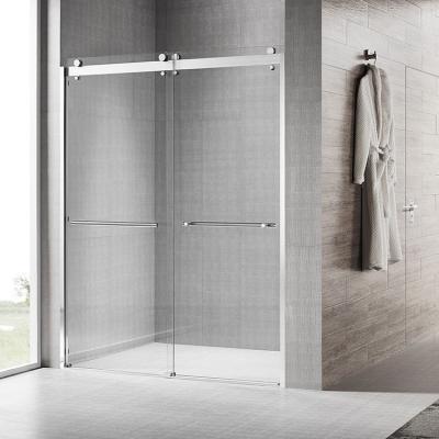 China Modern Hotel Project Easy Installed Frameless Glass Double Sliding Shower Door for sale