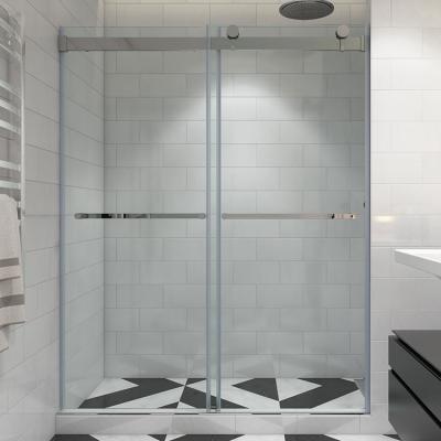 China Modern tempered glass frameless double sliding shower door for bathroom for sale