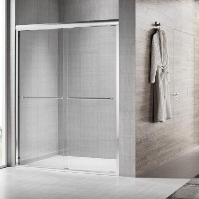 China Modern Project Hotel Bathroom Frame Double Glass Sliding Shower Door With Hided Rollers for sale