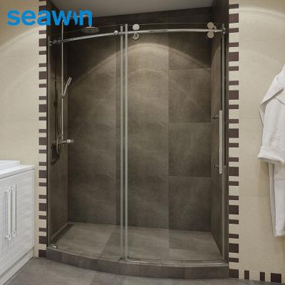 China Simple Modern Hotel Frameless Tempered Glass Sliding Semi Round Curved Shower Enclosure for sale