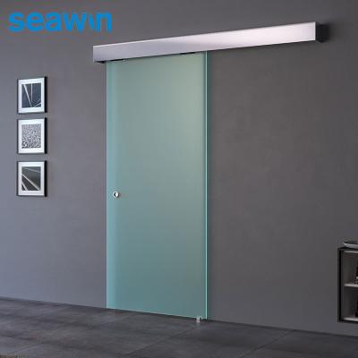 China Wholesale Luxury Thick Luxury Acid Etched Single Sliding Barn Doors Model 10mm Thick Glass Windproof for sale