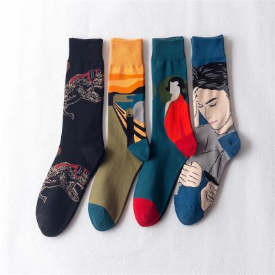 China Antibacterial Wholesale Novelty Colorful Portrait Pattern Breathable 100% Cotton Crew Dress Socks Unisex Crew Socks for sale