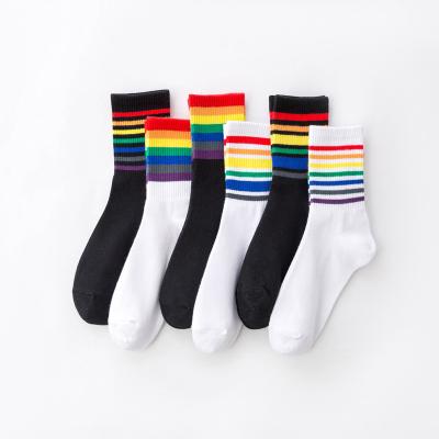 China Wholesale Ladies Cozy Socks Rainbow Pattern Breathable Cozy Socks for sale