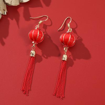 China Retro Mahjong Text Fun Personality Decorative Earrings Red Chinese Style Jewelry Casual/Sporty Earrings for sale