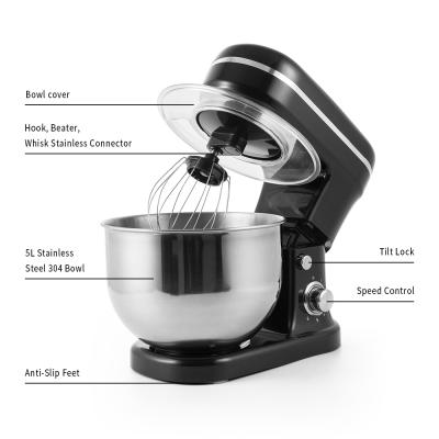 China Stand Mixer 1200W 6-Speed ​​Food Mixer Dough Tilt-Head Mixer Ejector Knob Stand Mixer with Stainless Steel 5-Quart Bowl Dough Hook Mixing Beater for sale