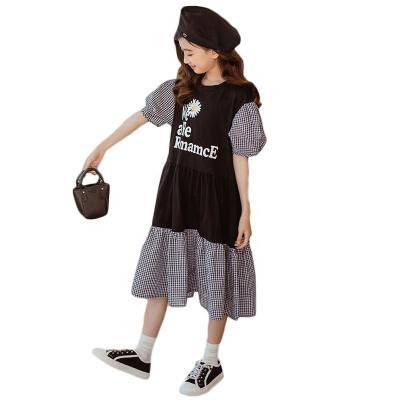 China New summer washable children dresses plaid patchwork casual printed dresses children express printed skirts for sale