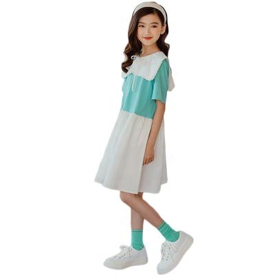 China Summer Navy Washable Collar Dresses Style Sweet Skirt College Dresses Short Sleeve Patchwork Casual Skirt for sale