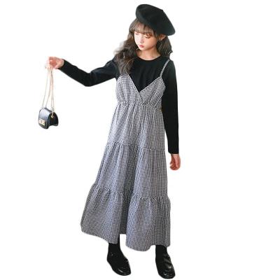 China Girls Washable Patchwork One Piece Suspender Dresses Kids Plaid Dresses for sale